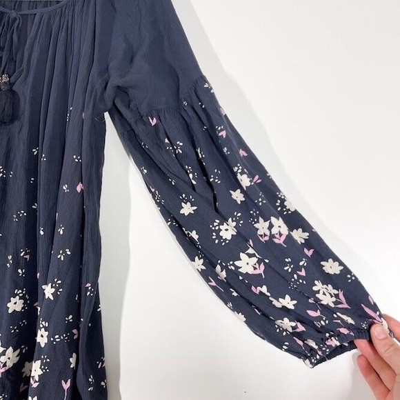 Billabong Gypset Mini‎ Dress Womens Floral Pleasant Long Sleeve Tunic Blue Small - Picture 3 of 10
